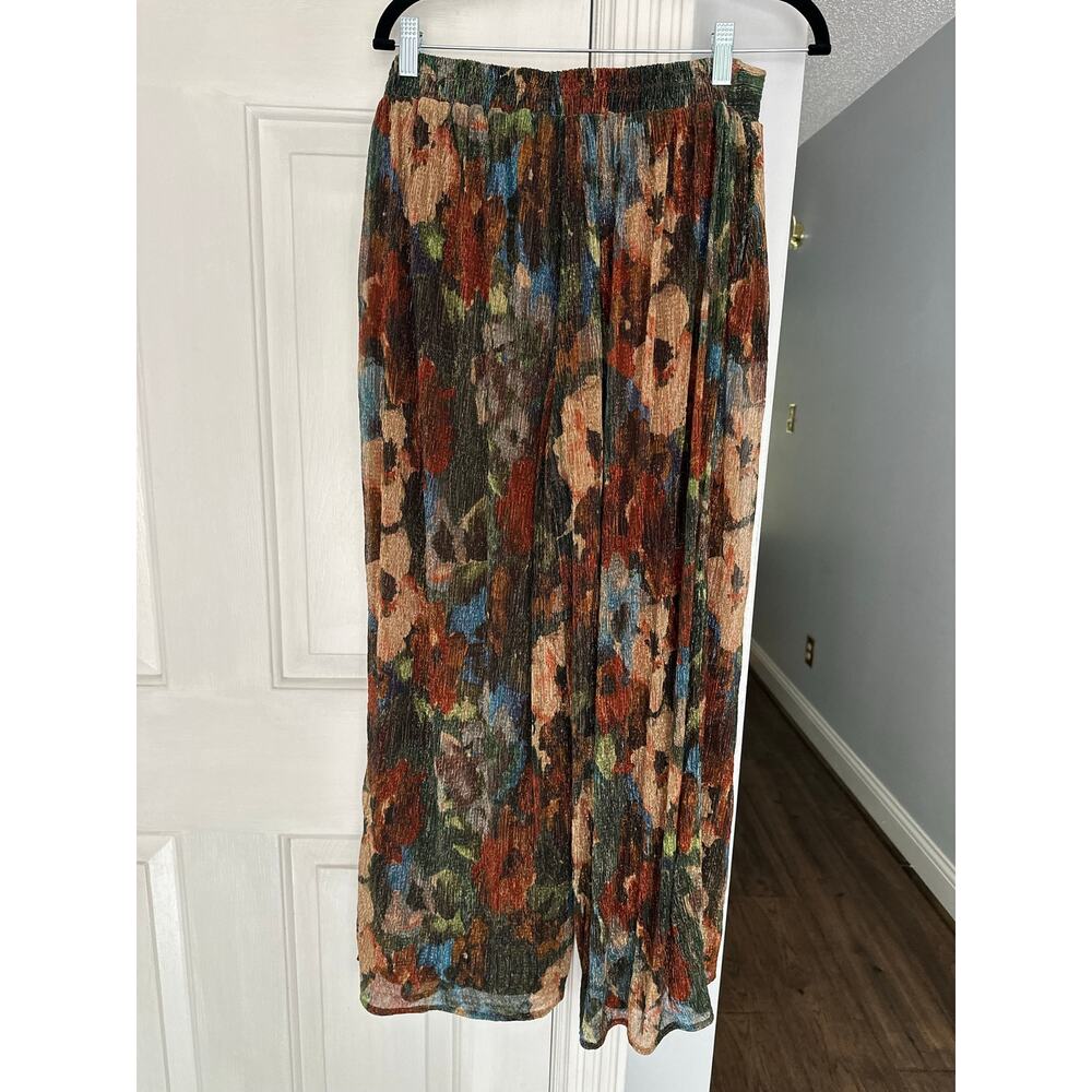 NWOT 12th Tribe Kaia Metallic Floral Print Flowy Earth Tones Pants Sz L READ - Picture 3 of 11
